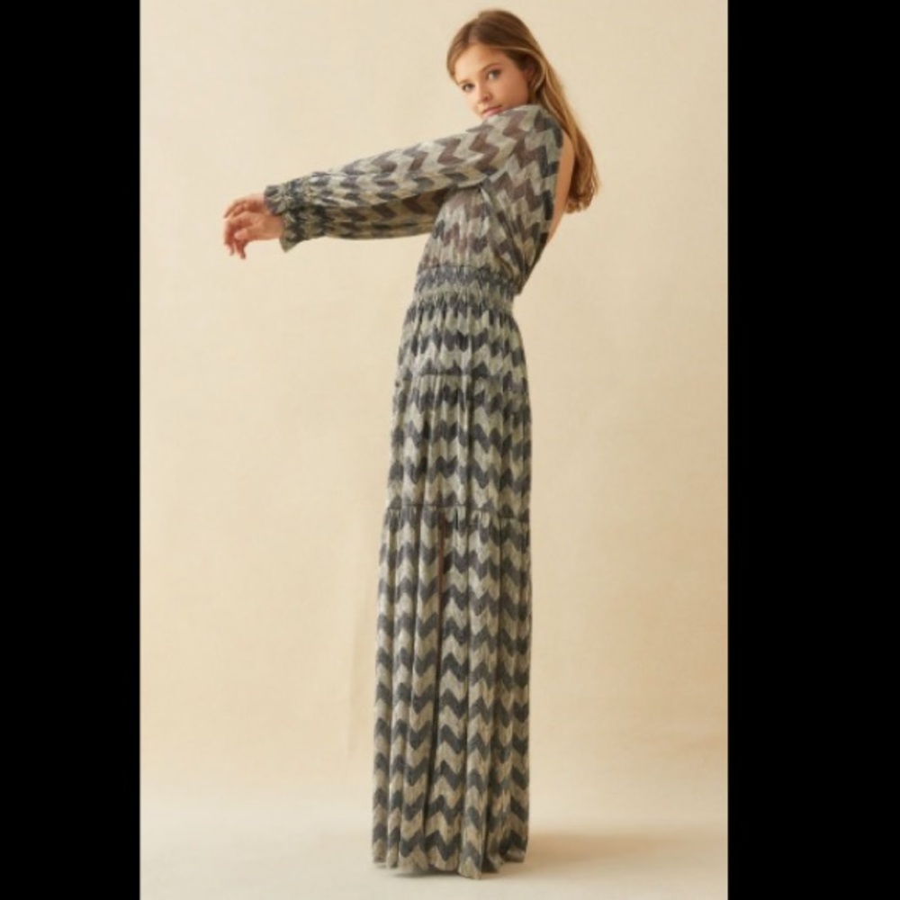 NWT Ba&Sh Grey Metallic Zigzag Maxi Dress